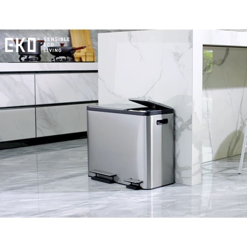 EKO Caixote do lixo com pedal EcoCasa 30+15 L prateado mate-Contenção de resíduos-Home Retail