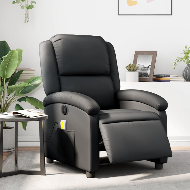 Poltrona de massagens reclinável elétrica couro genuíno preto-Poltronas-Home Retail