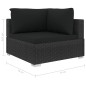 4 pcs conjunto lounge de jardim c/ almofadões vime PE preto