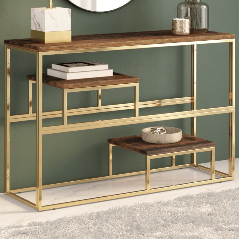 Mesa consola aço inoxidável/madeira ferroviária maciça dourado-Mesas consola-Home Retail