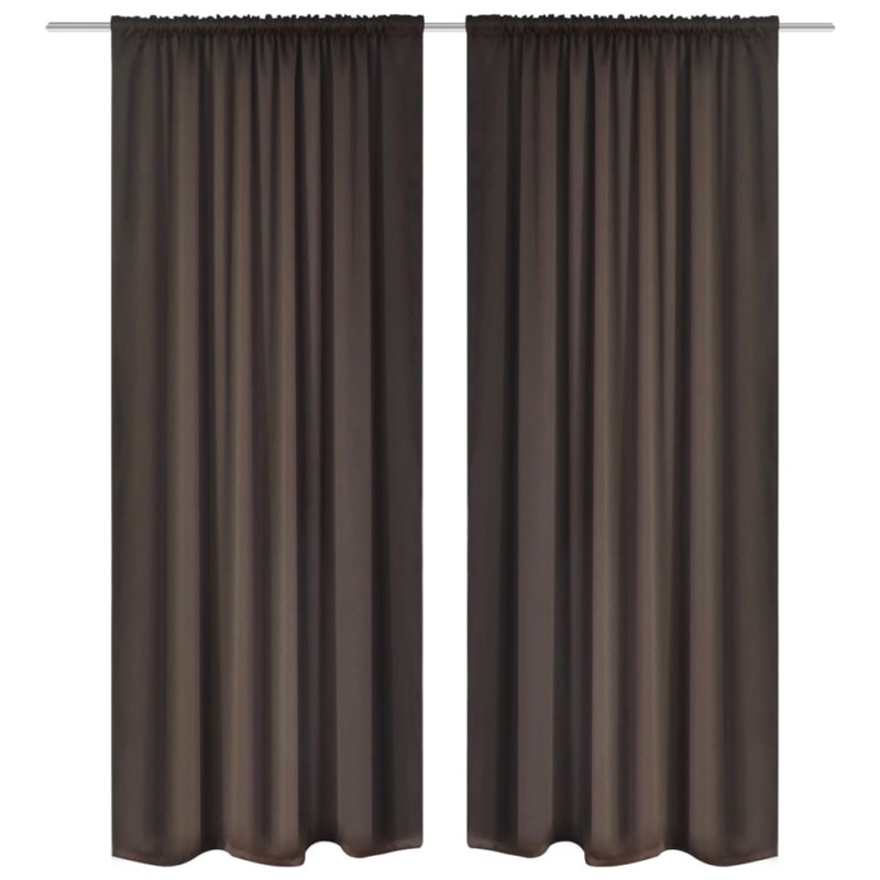 2 pcs cortinas opacas com barra de franzir 135 x 245 cm castanho-Persianas e cortinas-Home Retail