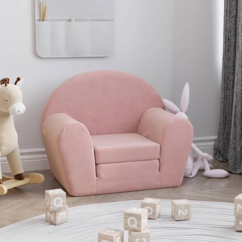 Sofá-cama infantil de pelúcia rosa-Móveis para bebés e crianças-Home Retail