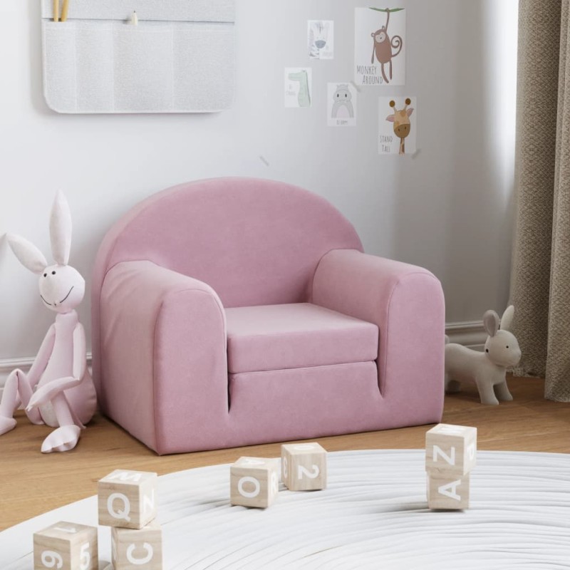 Sofá-cama infantil de pelúcia rosa-Móveis para bebés e crianças-Home Retail