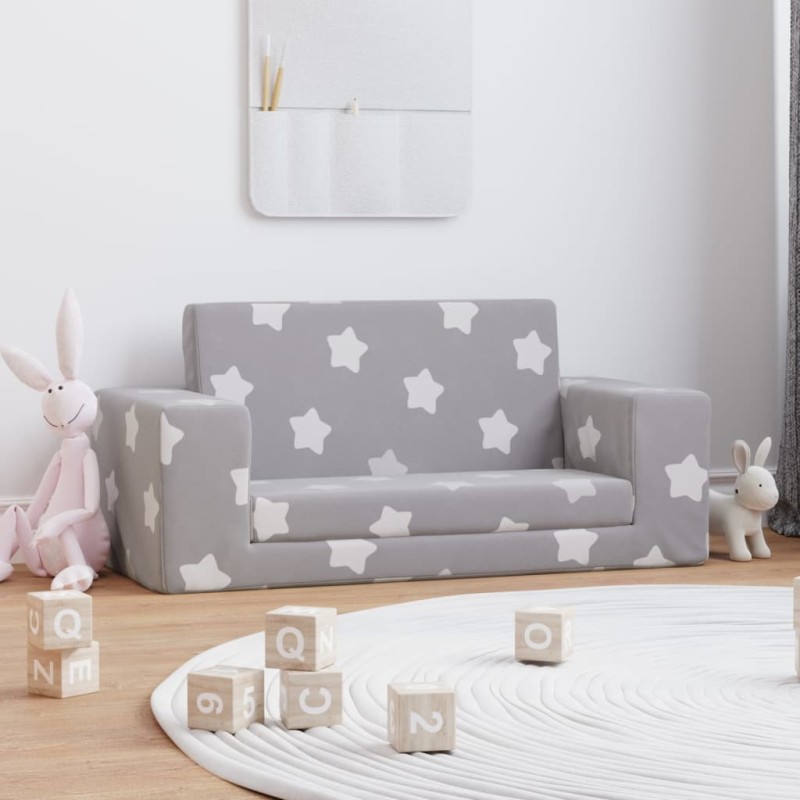 Sofá-cama infantil 2 lugares c/ estrelas pelúcia cinzento-claro-Móveis para bebés e crianças-Home Retail