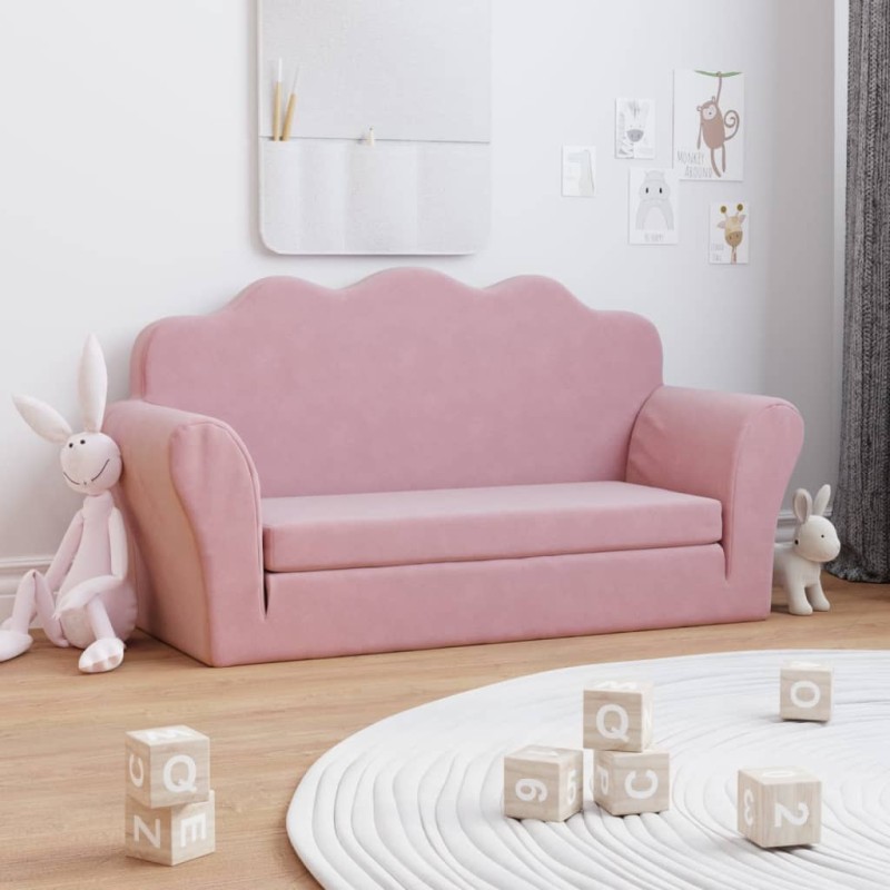 Sofá-cama infantil de 2 lugares pelúcia macia rosa-Móveis para bebés e crianças-Home Retail