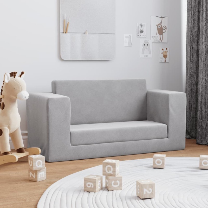 Sofá-cama infantil de 2 lugares pelúcia macia cinzento-claro-Móveis para bebés e crianças-Home Retail