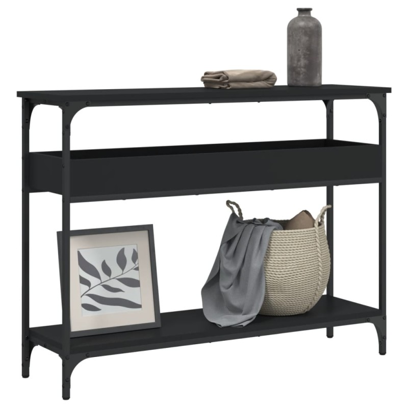 Mesa consola c/ prateleira 100x29x75 cm derivados madeira preto-Mesas de apoio-Home Retail